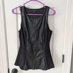 Guess Black Faux Leather Zip-Up Blouse